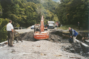 Road washed away by storm